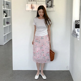 [2 colors] Flower String Midi Skirt