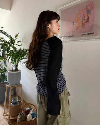 Striped raglan henley t-shirt