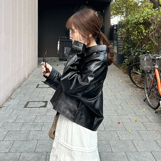 Casual short leather jacket