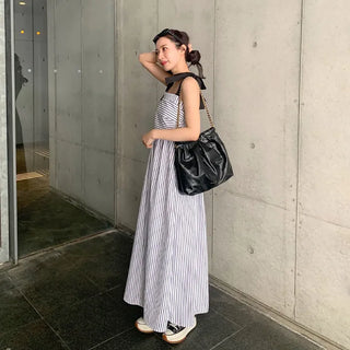 Ribbon strap striped dress