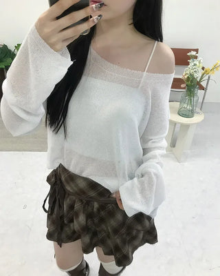 Ribbon check tiered mini skirt