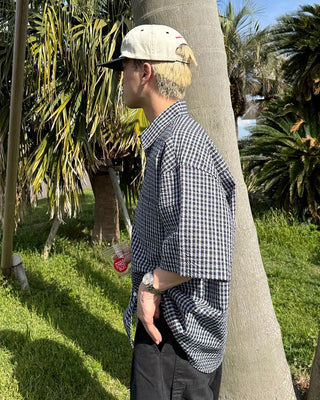 Seersucker check short-sleeved shirt