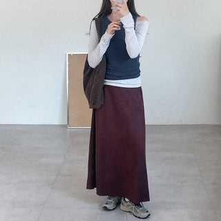 Suede long skirt