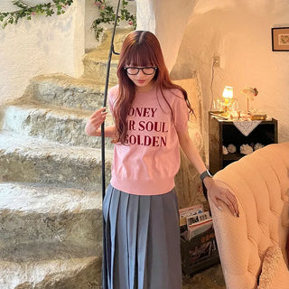 Lettering Half-Sleeve Knit