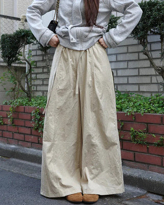 Wide cotton pants with waist belt