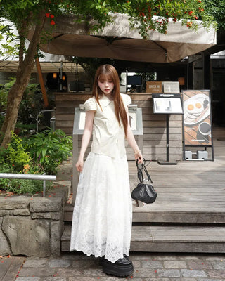 Button-up puff-sleeve blouse