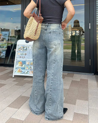 Washed wide denim pants