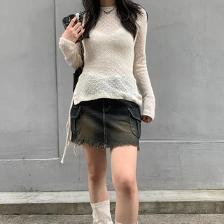 Tassel Wash Cargo Denim Skirt