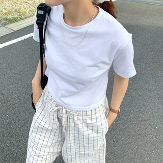Basic cropped short-sleeved T-shirt