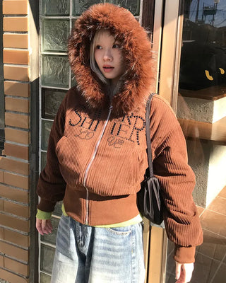 Corduroy Fur Hooded Zip