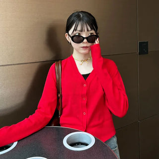 V-neck knit cardigan