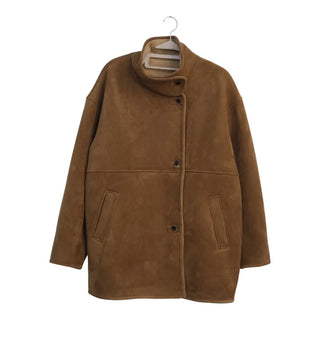 Suede mid-length shearling coat