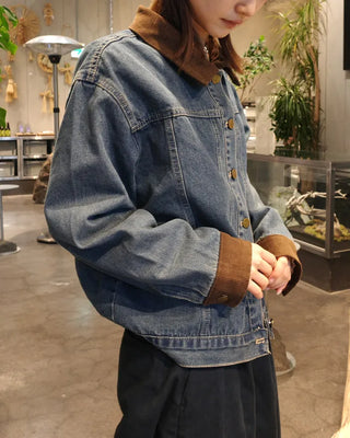 Corduroy Collar Neck Denim Jacket