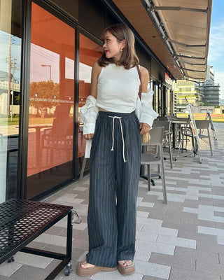 Striped wide-leg easy pants