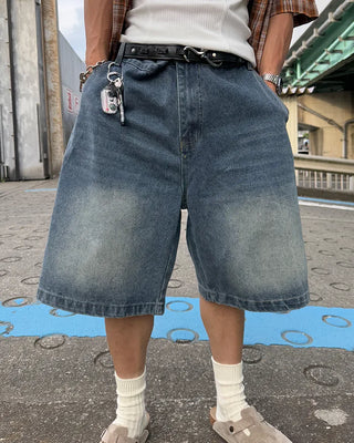Washed Bermuda denim pants