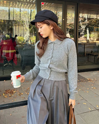 Button-collar knit cardigan