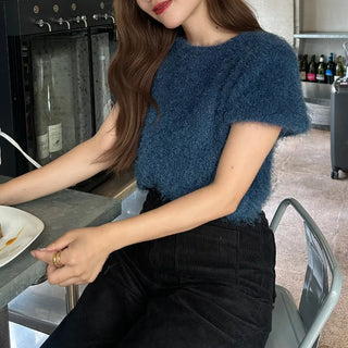 Shaggy short-sleeved knit