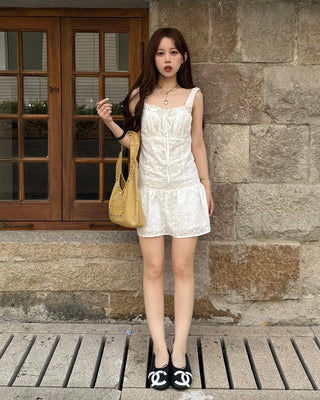 Flower lace camisole mini dress