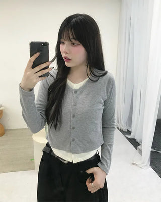 Layered Cropped Rib Cardigan