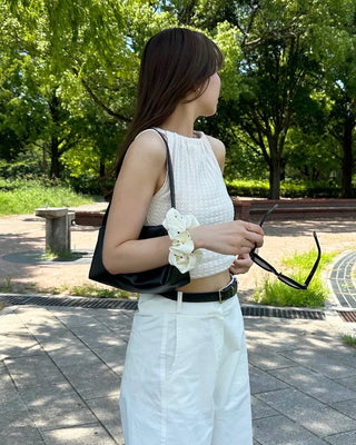 Knit halter neck gathered camisole