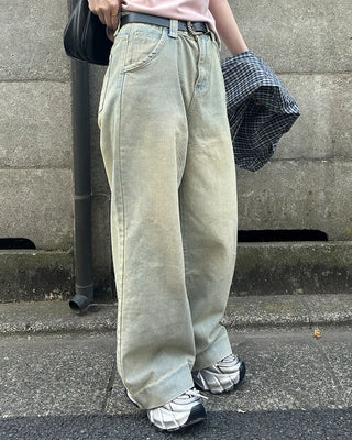 Washed wide-fit denim pants