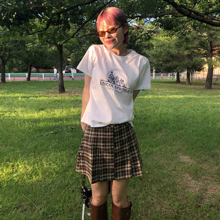 Printed cropped short-sleeved T-shirt