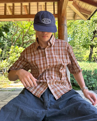 Checkered short-sleeved T-shirt