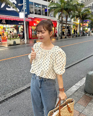 Polka Dot Banding Off-Shoulder Blouse