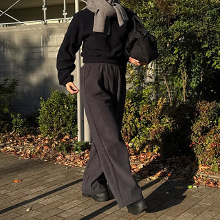 Ribbed wide brushed pants