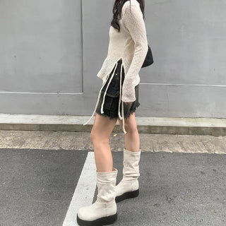 Side-strap sheer wrinkle t-shirt
