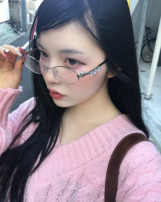 Cubic round-shaped metal frame glasses