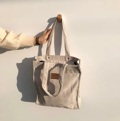 Corduroy Vintage Zip-Up Big Tote Bag