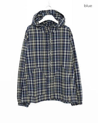 (Unisex) 2-Way Check Hooded Windbreaker