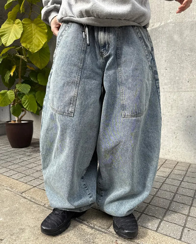 Pocket balloon denim pants