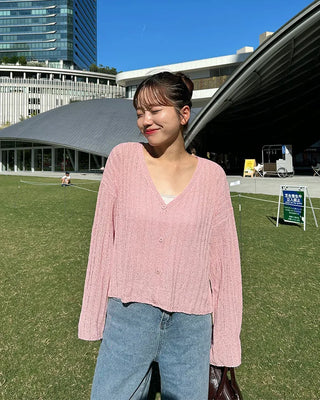 Ribbed V-neck cardigan