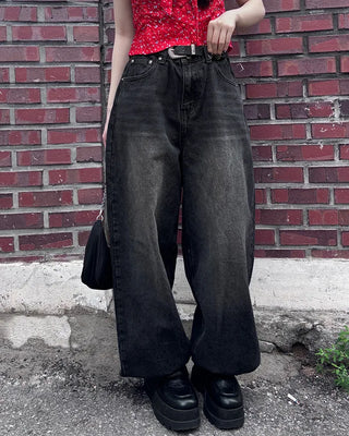 Washed balloon denim pants