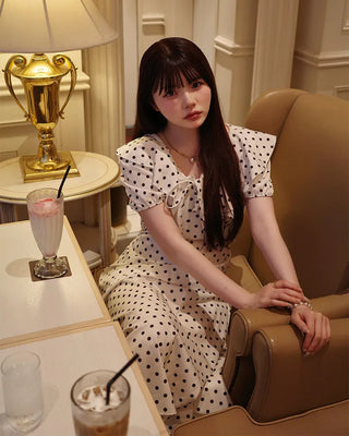 Polka Dot Puff Sleeve Long Dress