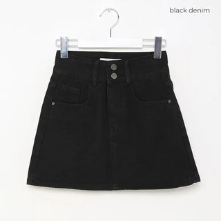 Two-button heart mini denim skirt