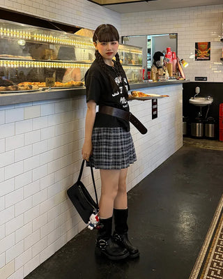 Checked pleated mini skirt