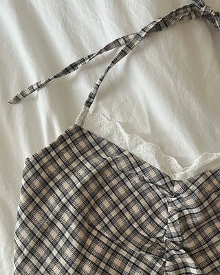 Checked halter camisole