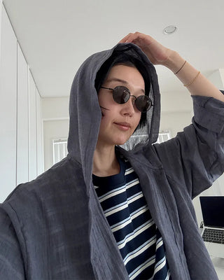 Cotton blend hooded shirt
