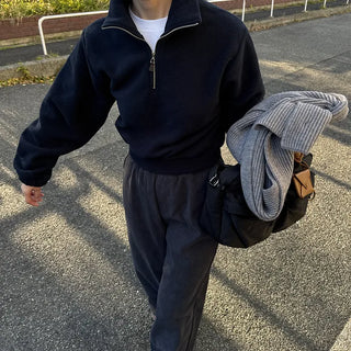 Fleece cropped half-zip pullover