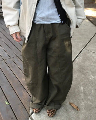 Side Yoke Wide Cotton Pants