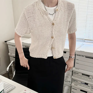 Short-sleeved knit cardigan