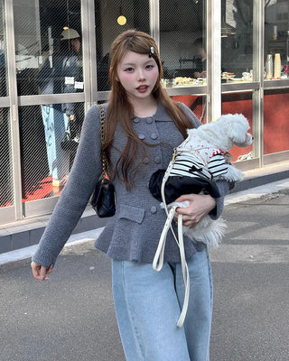 Double-button knit cardigan