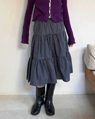 Checked tiered flared skirt