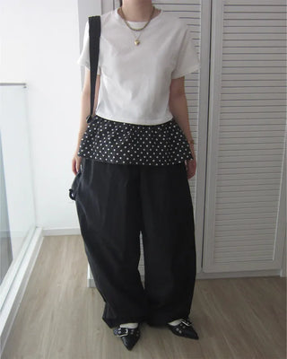 Polka Dot Skirt Layered Cotton Pants
