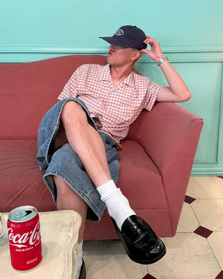Checked embroidered short-sleeved shirt