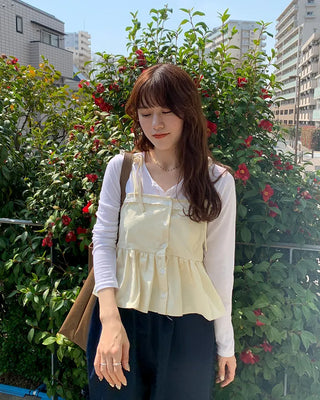 Lace-line shirred sleeveless blouse