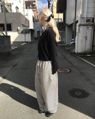 Striped pants with string waistband